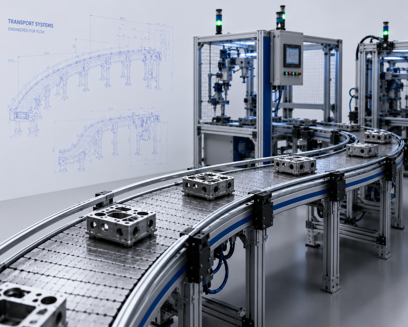 Industrijski transportni sistem sa valjcima